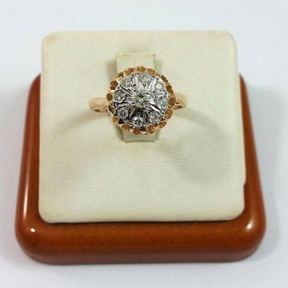 Exquisite 14K Karat 585 Stamp Solid Two Tone Multi Color Gold Ring with Diamonds - Picture 5 of 12